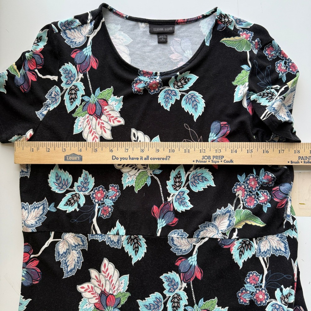 J. Jill Wearever Collection Petite M Black Floral‎ Print Short Sleeve Tunic Top - Picture 6 of 9